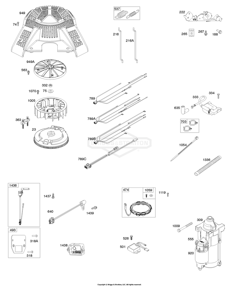 Flywheel, Controls, Wire Harness, Alternator, Starter