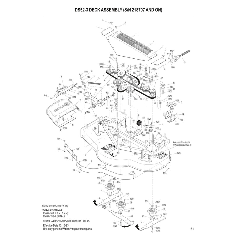 DS52-3 DECK ASSEMBLY (S/N 218707 AND ON)