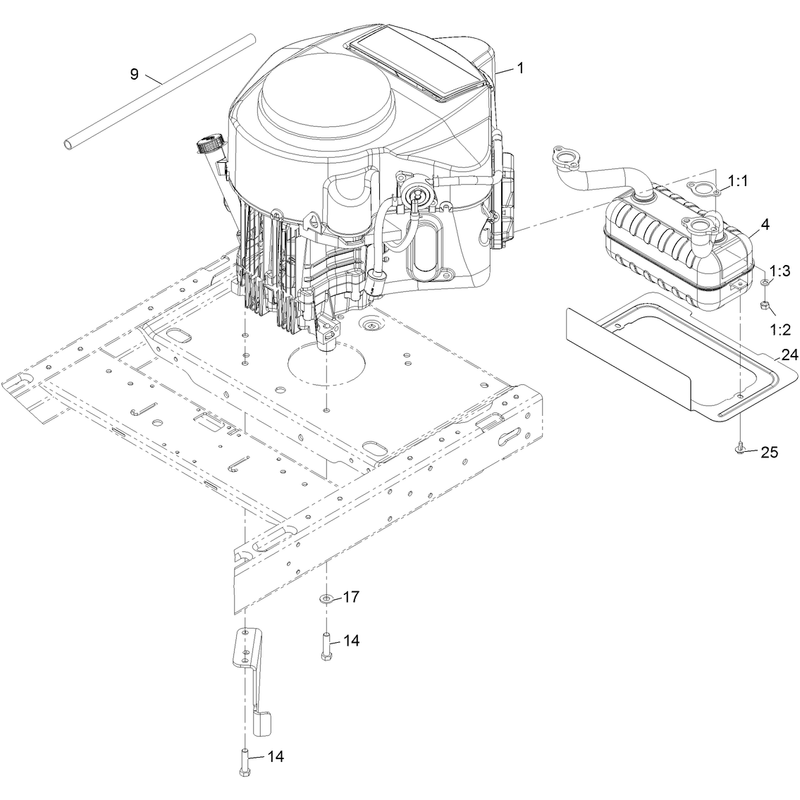 Engine and Muffler Assembly