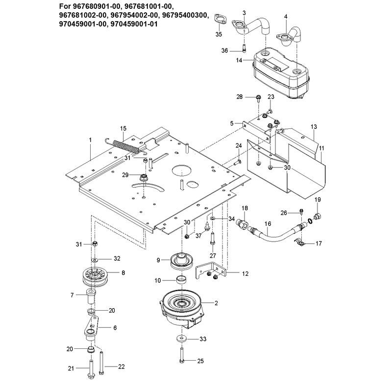 ENGINE MOUNTING, GUARDS AND MUFFLER