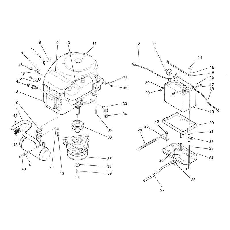 Engine and Battery Mount Assembly