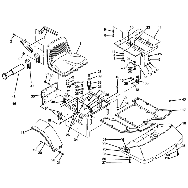 Fenders Floor Pan and Seat Assembly