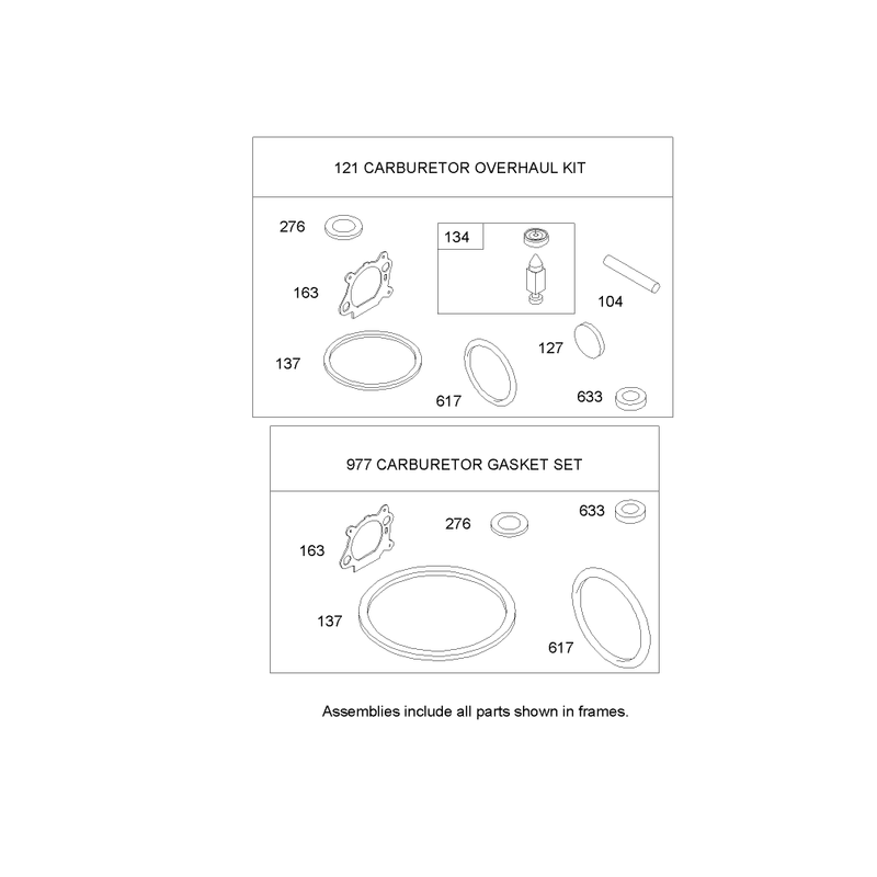 Carburetor Overhaul Kit Assembly Briggs and Stratton 122K05-0171-E1 Carburetor Overhaul Kit Assembly