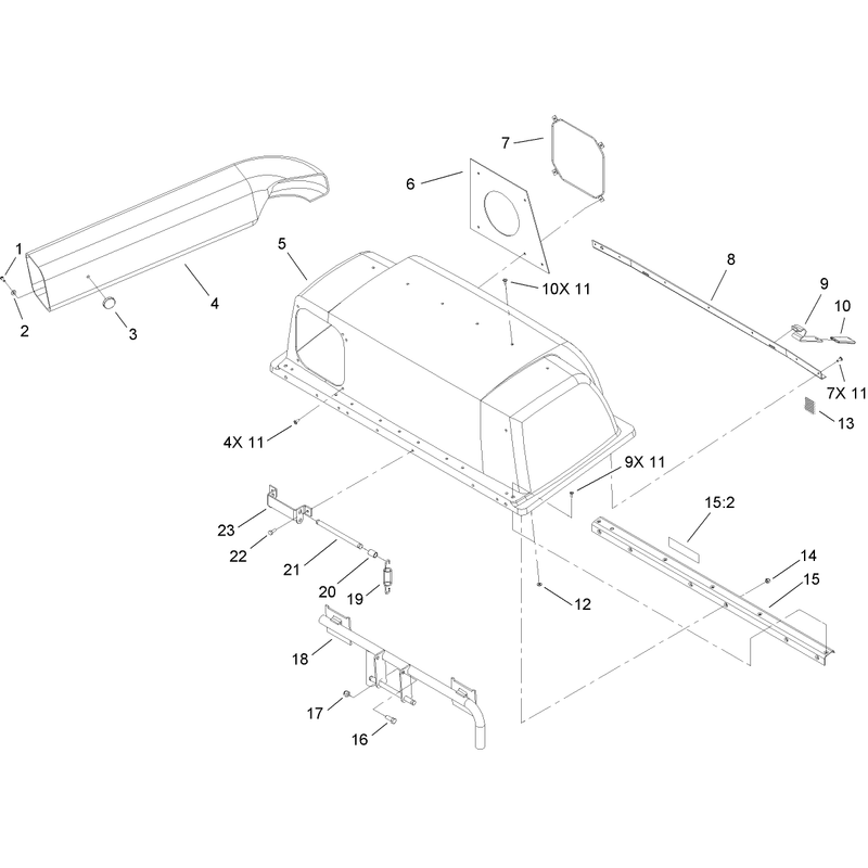 Bagger Hood and Hinge Assembly