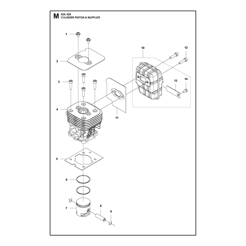 CYLINDER, PISTON AND MUFFLER
