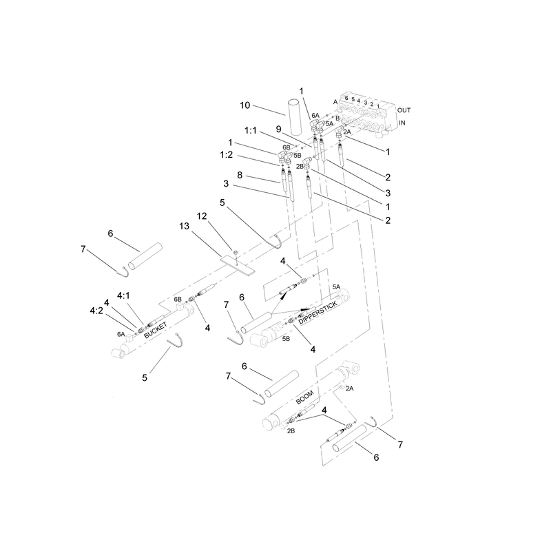 Boom Bucket and Dippersticker Hydraulic Assembly