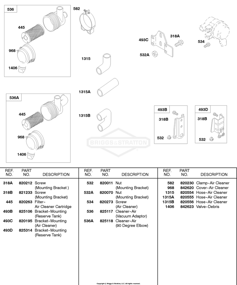 Air Cleaner, Reserve Tank, Radiator Brackets