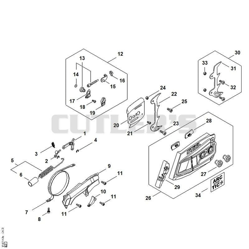 Chain brake, Chain tensioner, Chain sprocket cover