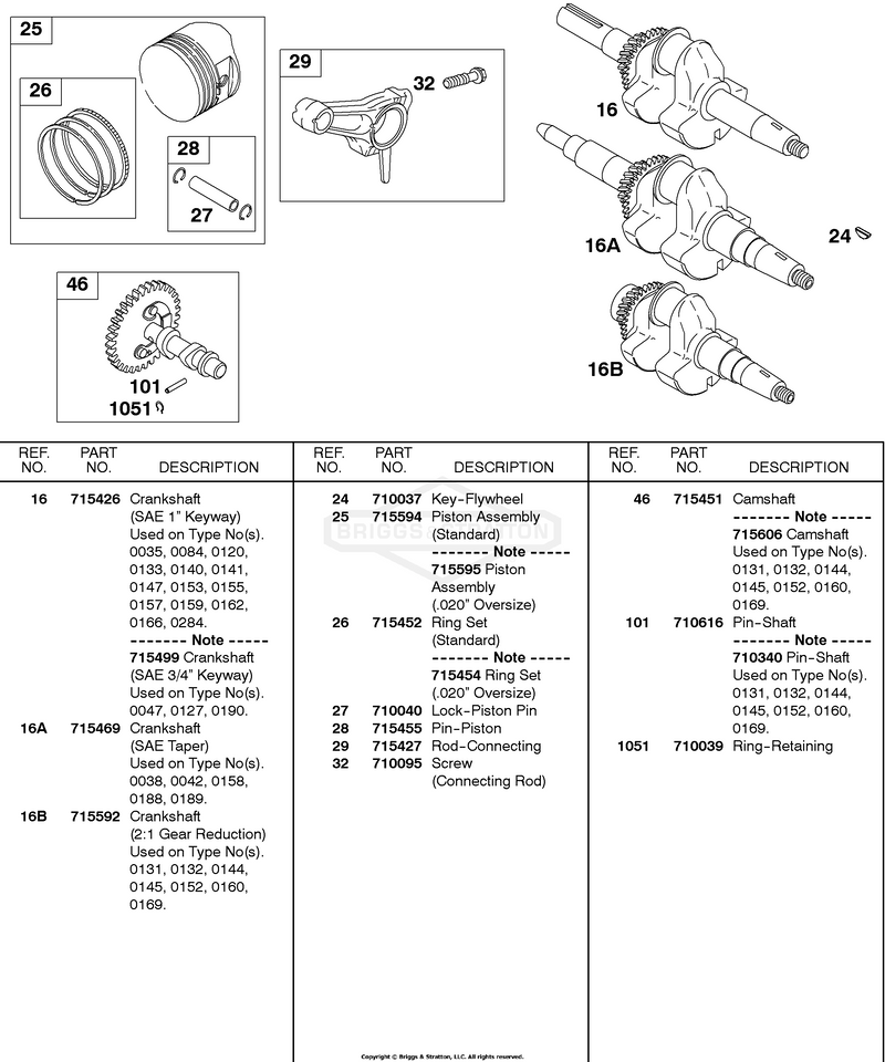 Camshaft, Crankshaft, Piston/Rings/Connecting Rod