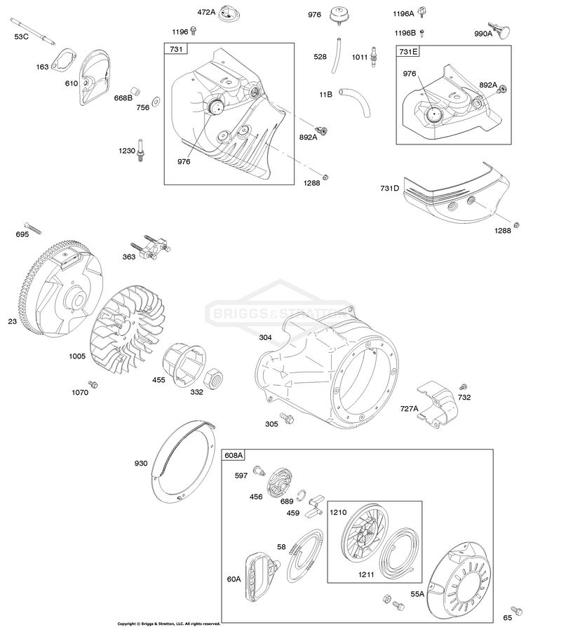 Blower Housing/Shrouds, Flywheel, Rewind Starter