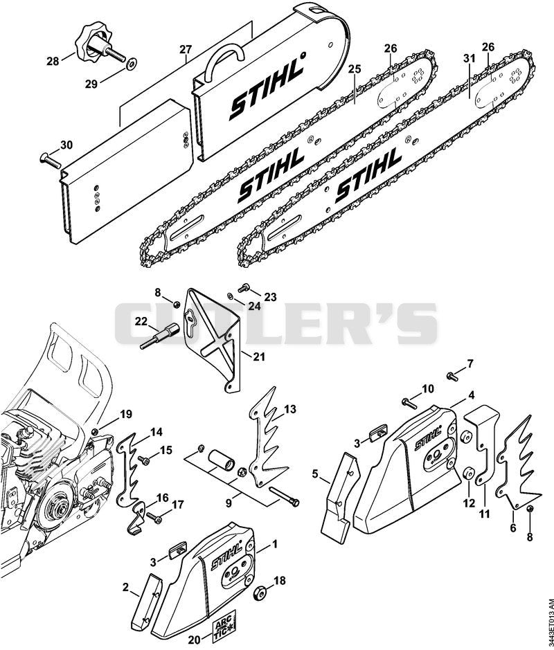 Chain sprocket cover, Guide bar
