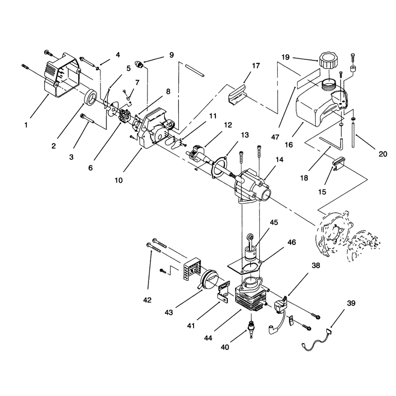 Carburetor, Cylinder, Crankcase & Fuel Tank Assemblies