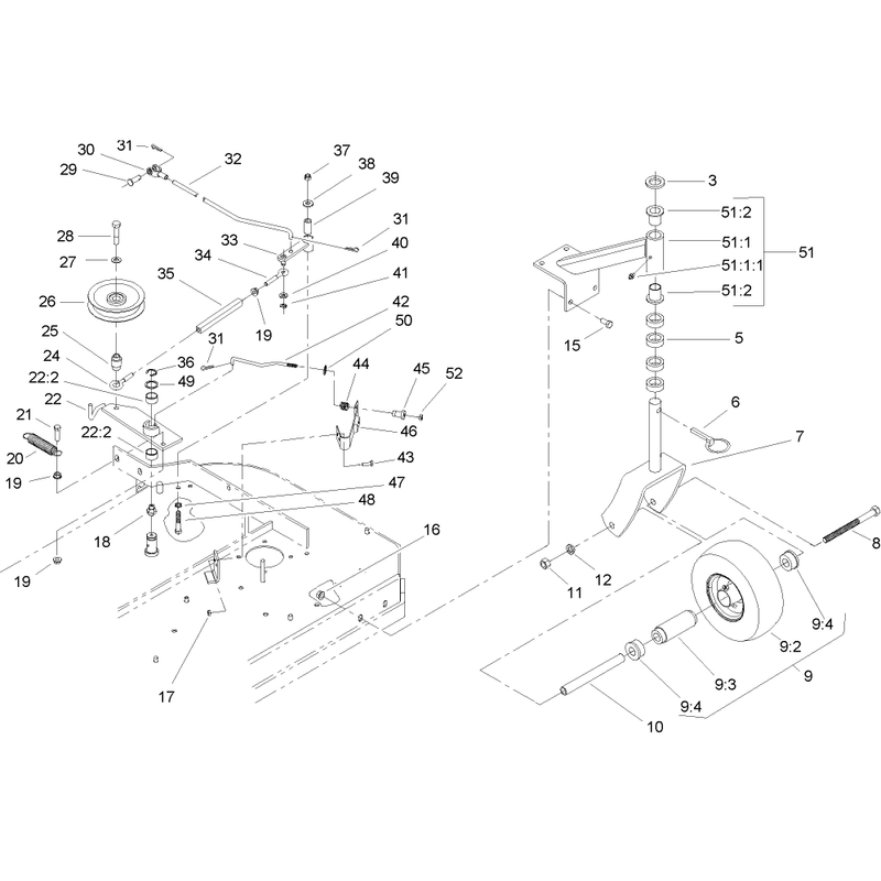 Front Caster and Blade Brake Assembly