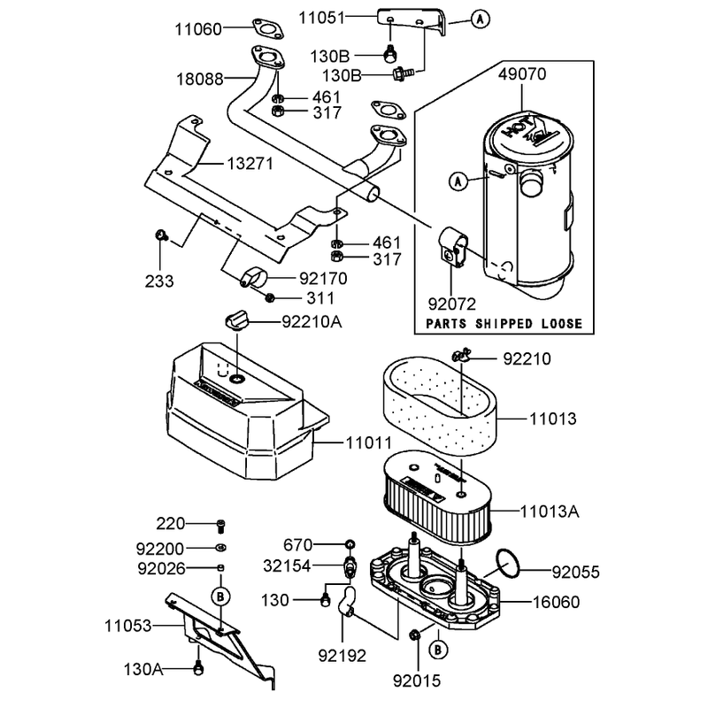 Air Filter and Muffler Assembly Kawasaki FH381V-AS25
