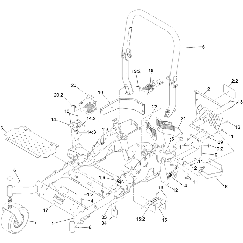 Frame and Caster Wheel Assembly