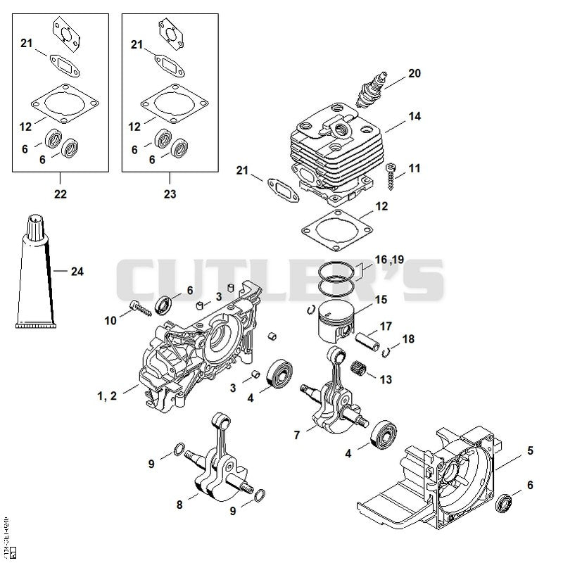 Crankcase, Cylinder FS 120, 120 R
