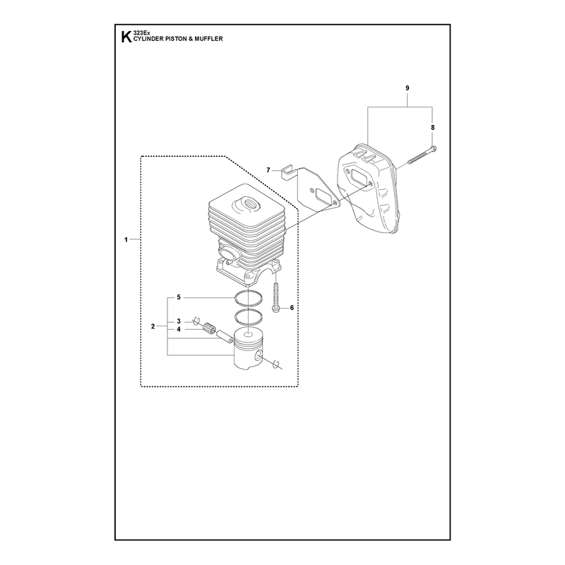CYLINDER, PISTON AND MUFFLER