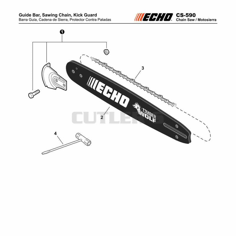 Guide Bar, Sawing Chain, Kick Guard