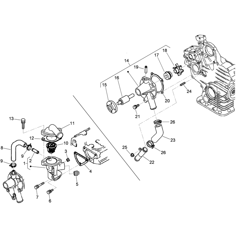 Water Flange and Thermostat Assembly