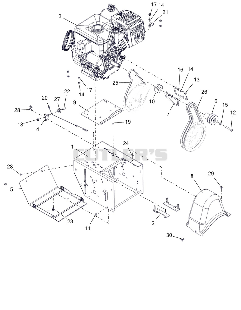Engine, Frame And Belt Drive - 24"