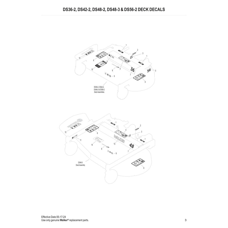 DS36-2, DS42-2, DS48-2, DS48-3 & DS56-2 DECK DECALS