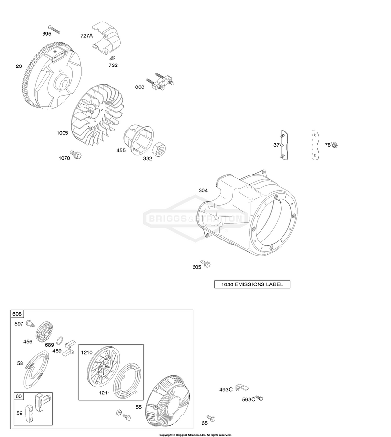 Blower Housing/Shrouds, Flywheel, Rewind Starter