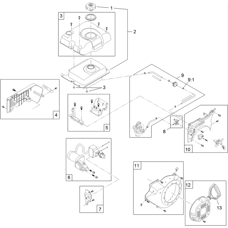 Fuel Tank and Recoil  Engine Assembly