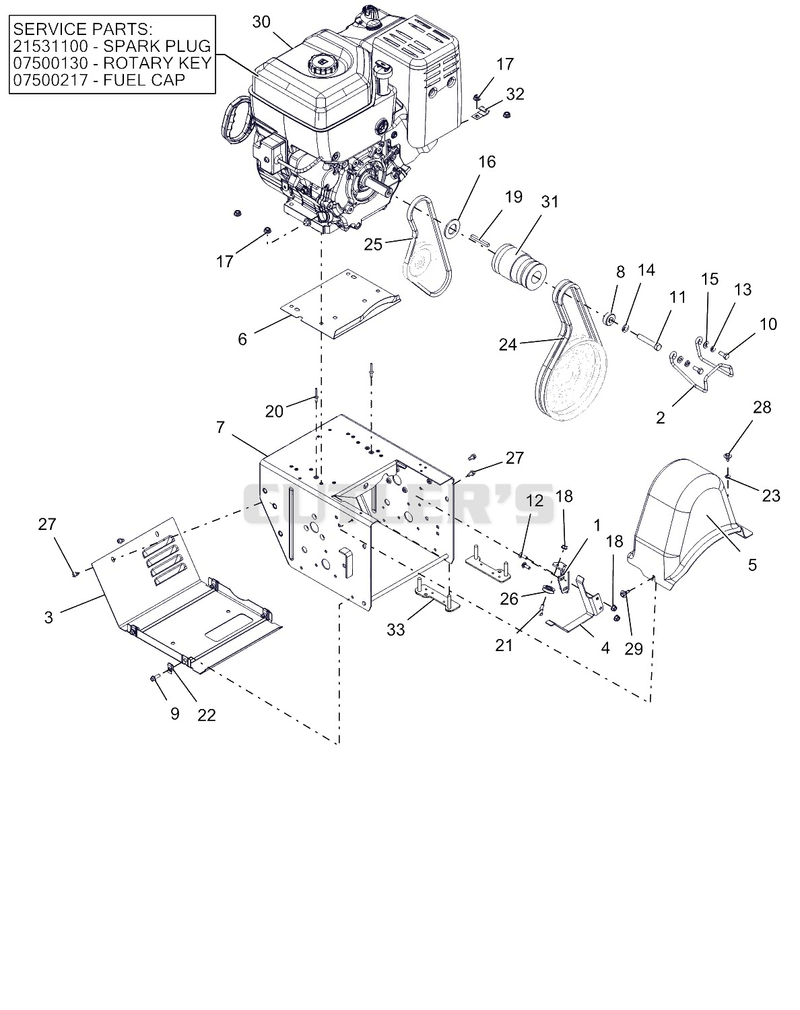 Engine, Frame And Belt Drive - Track
