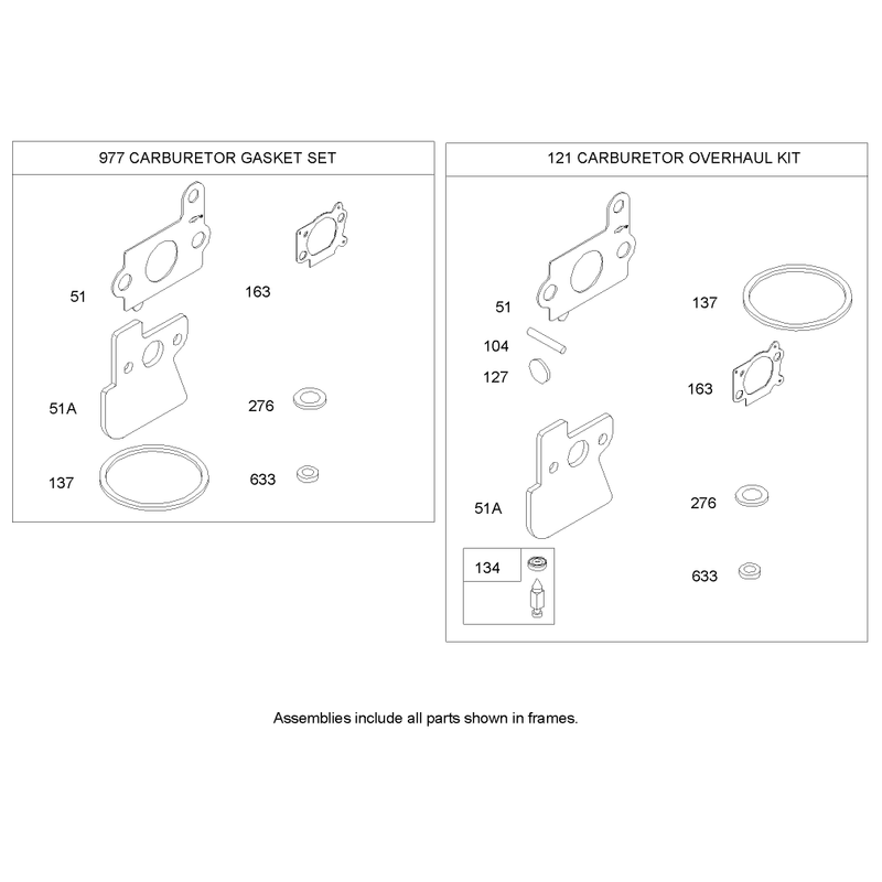 Carburetor Overhaul Kit Assembly Briggs and Stratton 122607-0116-E1
