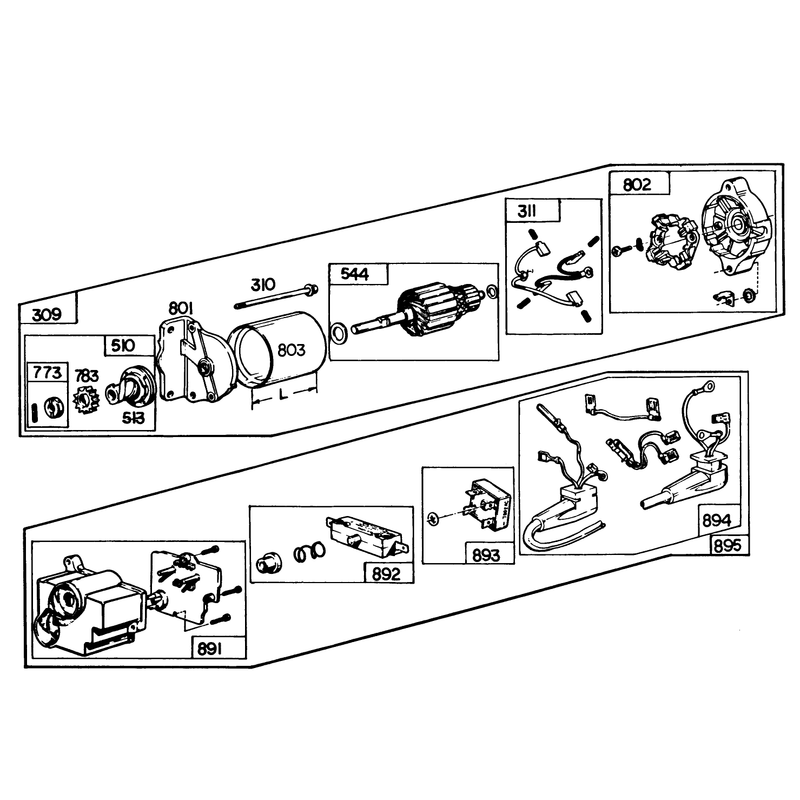 Starter Motor Kit Model No. 37-4630 (8 H.p. & 11 H.p. Snowthrower Model 38150 & 38090)