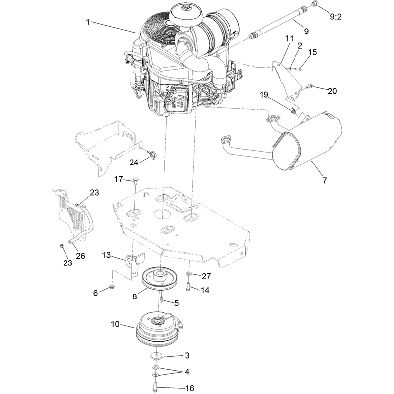 Engine, Clutch and Muffler Assembly