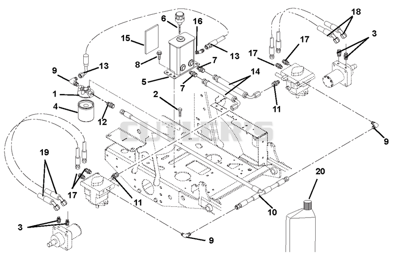 Hydraulic Tank, Filter, Motors and Pump to Tank Circuit