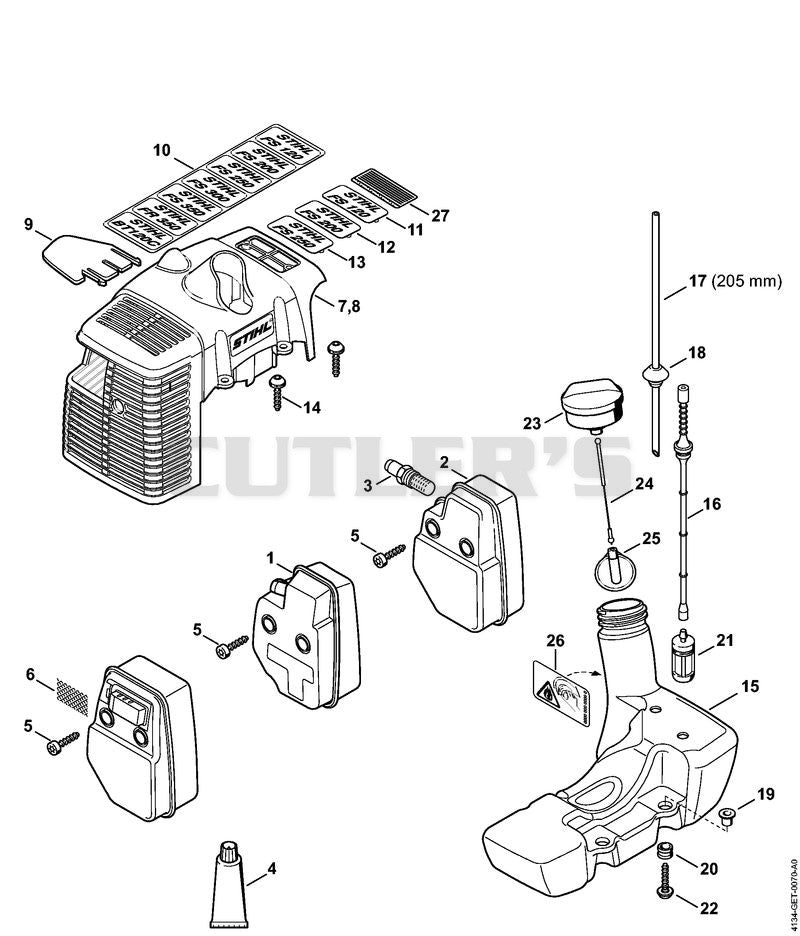 Muffler, Shroud, Fuel tank ⇥ 809 249 646 (10.2016)
