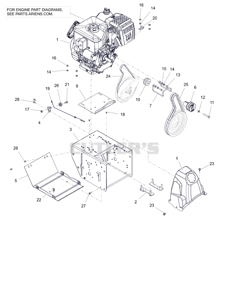 Engine, Frame and Belt Drive - 24"