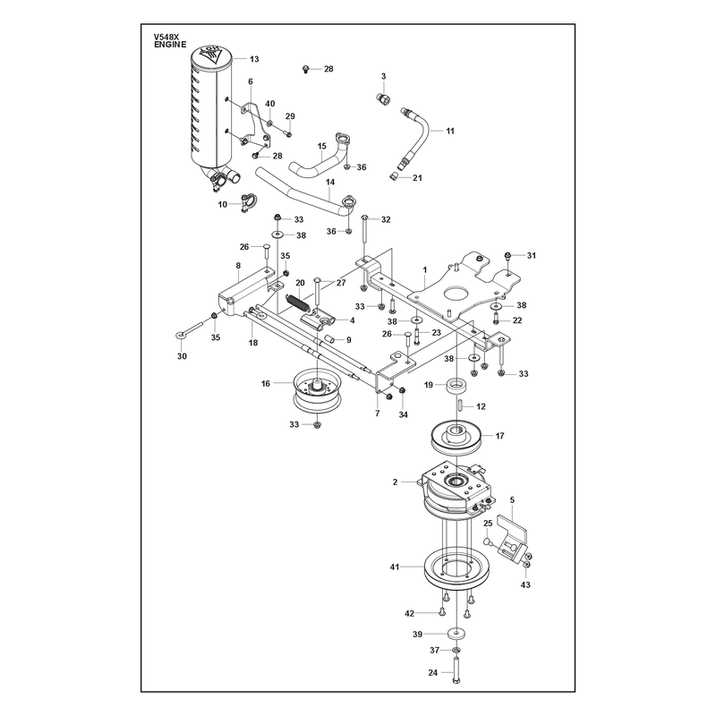 ENGINE MOUNTING, GUARDS AND MUFFLER