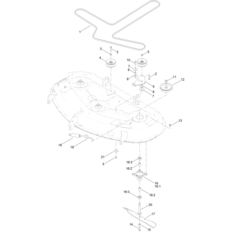 54 Inch Deck, Belt and Blade Assembly