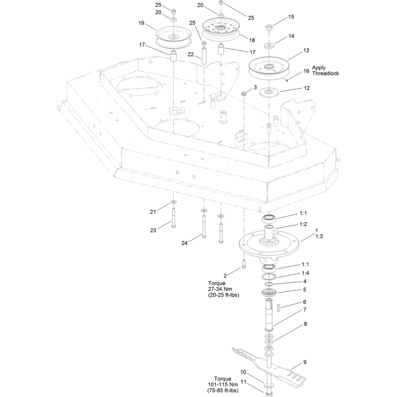 48 Inch Deck Spindle and Pulley Assembly