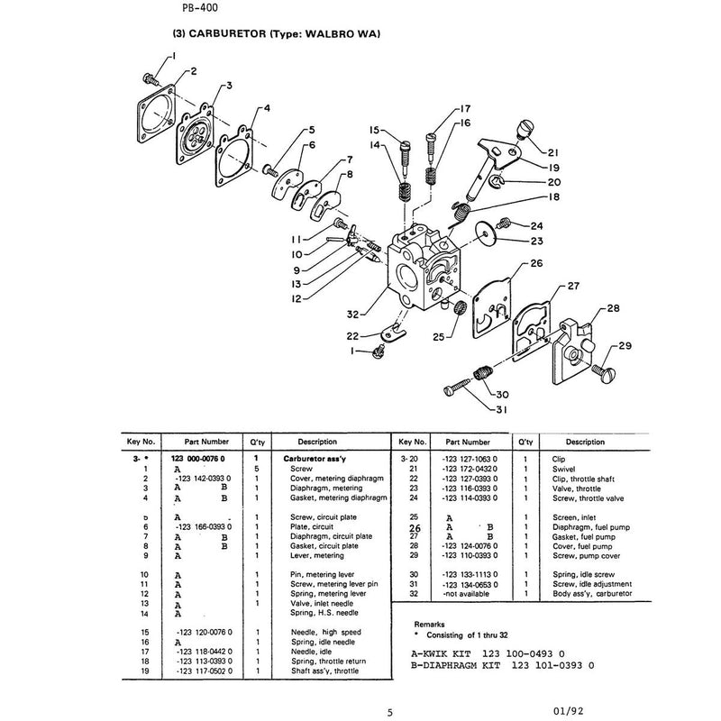 3 Carburetor Type Walbro Wa