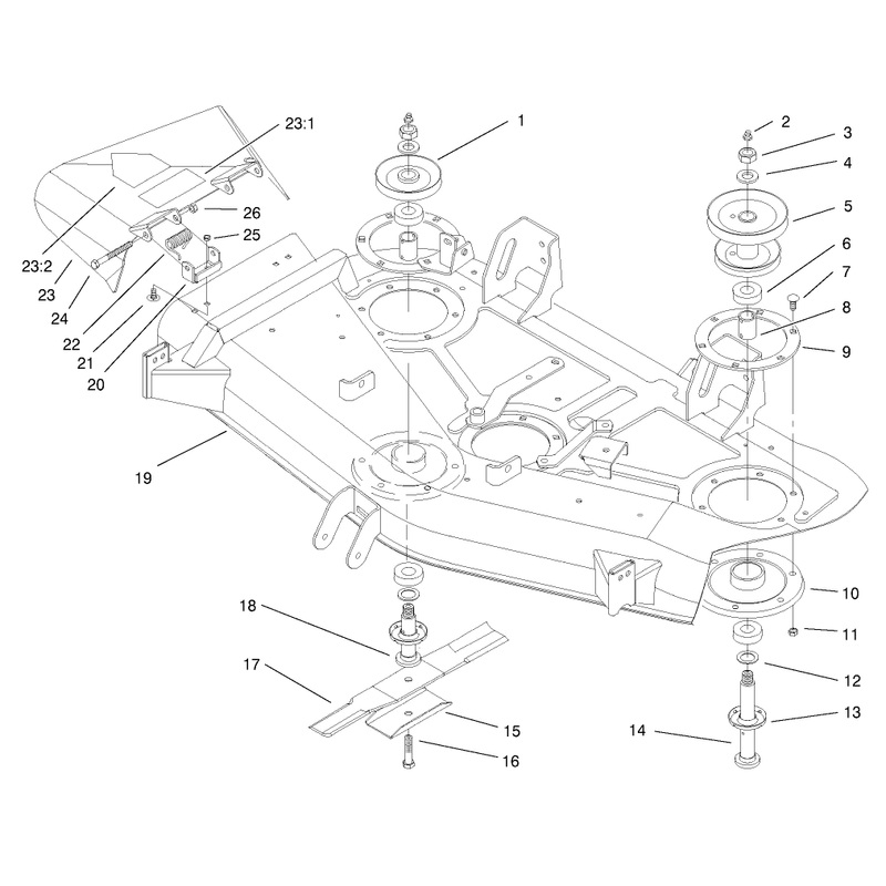 Blades, Spindles, And Deflector Assembly