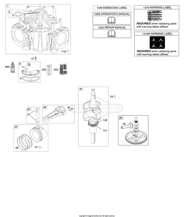 Camshaft, Crankshaft, Cylinder, Piston, Rings, Connecting Rod