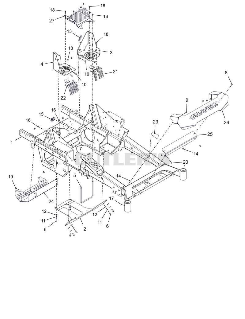 Frame, Front Bumper, and Battery Tray – 60"
