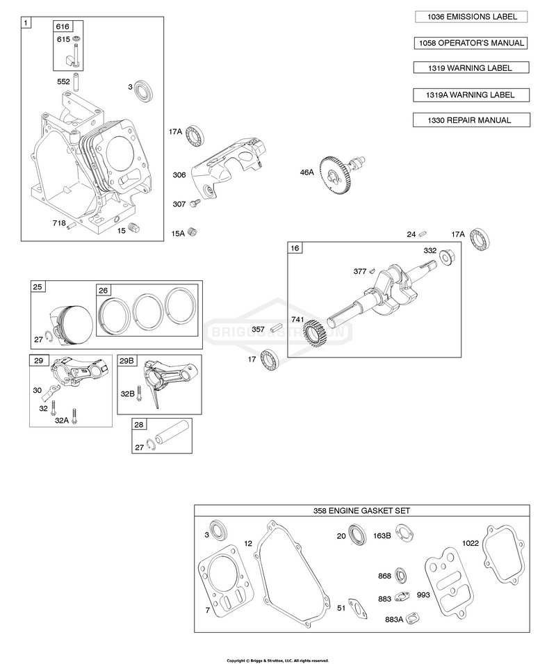 Camshaft, Crankshaft, Cylinder, Piston Group