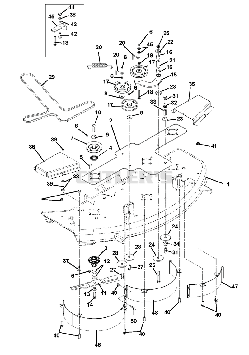 Mower Deck, Belt, Idlers And Blades