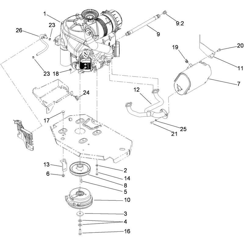 Engine, Muffler and Clutch Assembly
