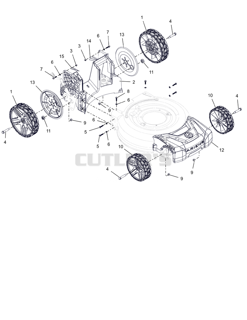 Wheels, Front Cover and Baffle