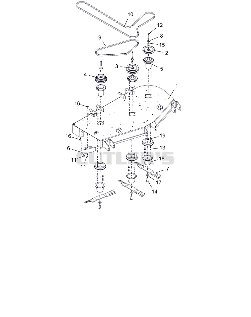 Deck, Belts, Baffle, Blades And Spindles - 52"