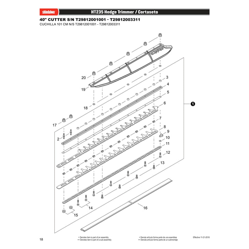 40" CUTTER S/N T29812001001 - T29812003311