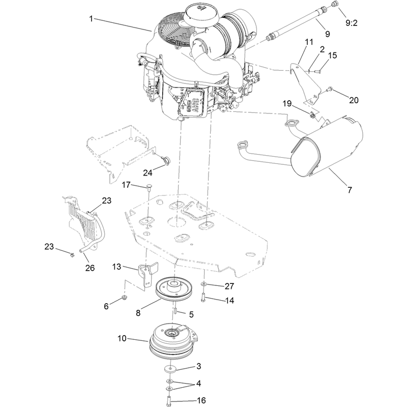 Engine, Clutch and Muffler Assembly