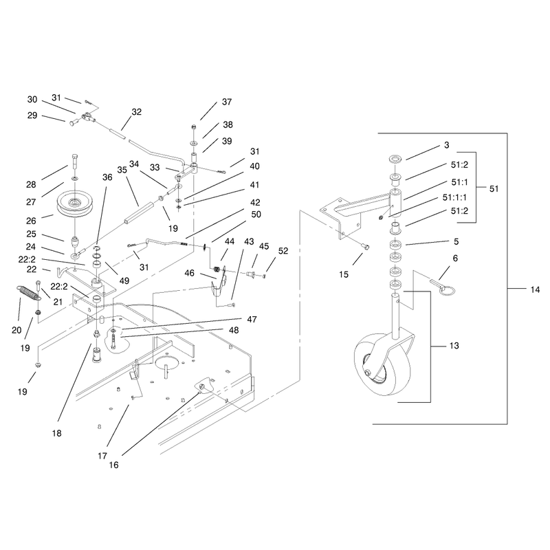 Front Caster and Blade Brake Assembly