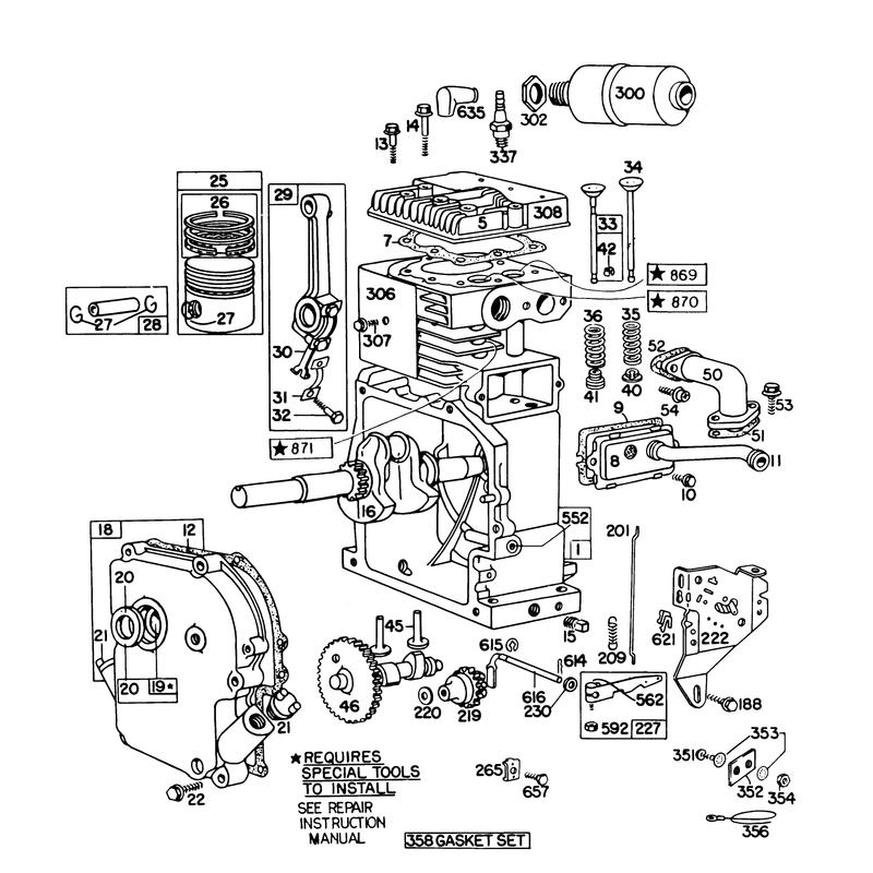 Engine Briggs & Stratton Model No. 190402 Type 0989-01 (8 H.p. Snowthrower Model 38150)